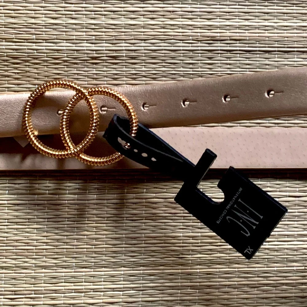 INC Double Ring Buckle Belt Women Color Gold Size XL
